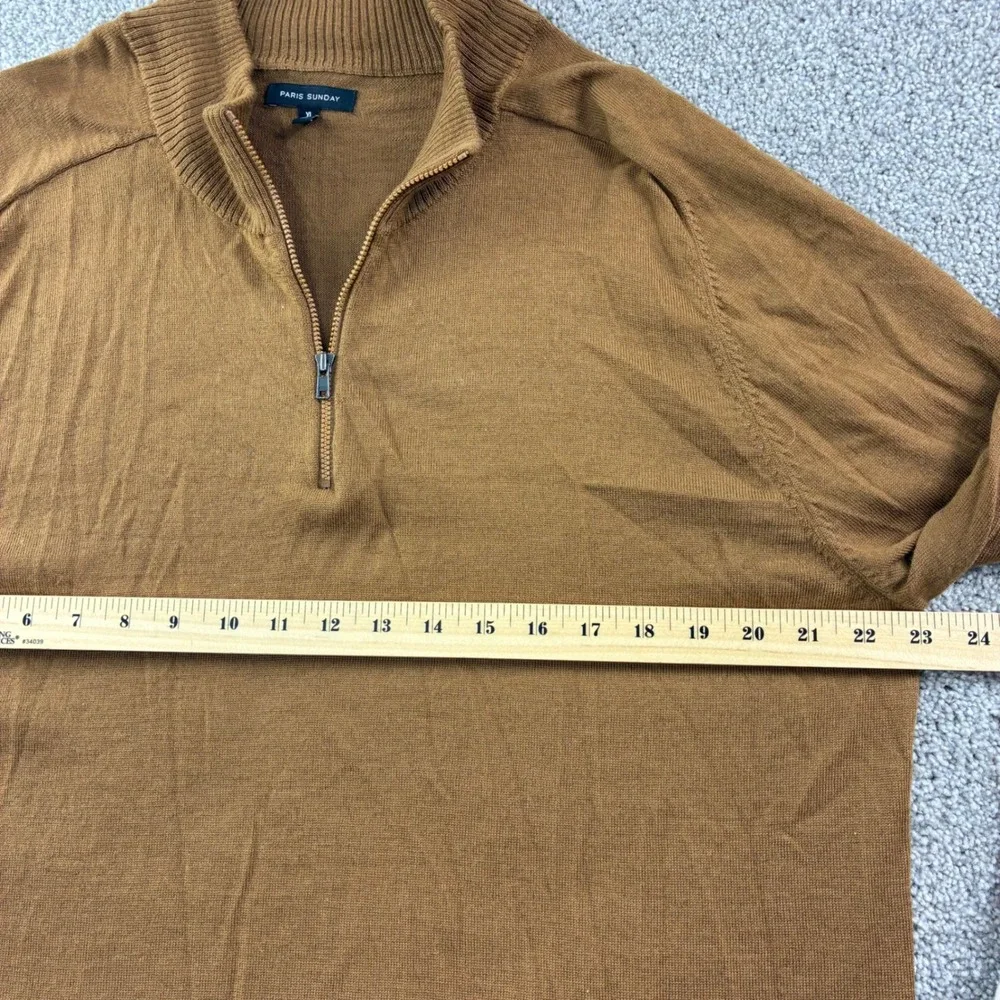 Paris Sunday Mens XL Brown Wool Blend 1/4 Zip Mock Neck Pullover Career Academia